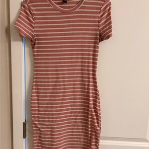 SHEIN Dusty Rose and White Striped Ribbed Midi Dress